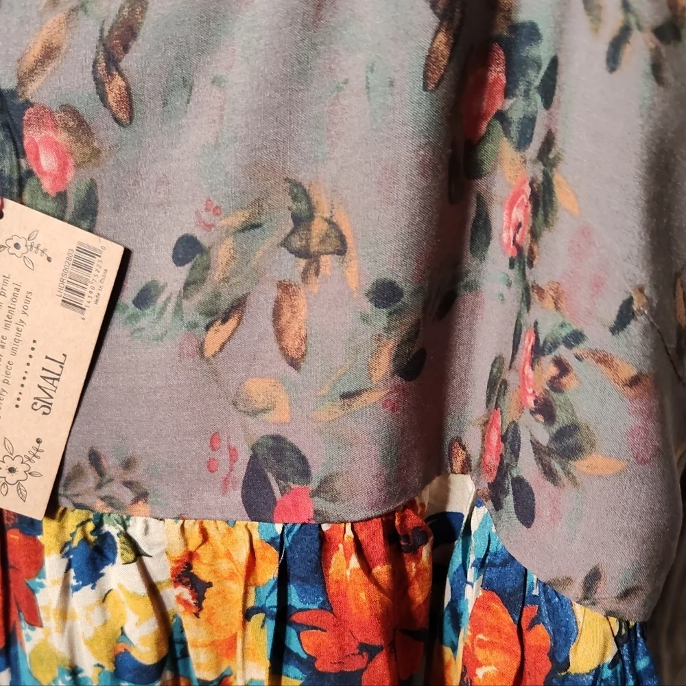 NWT Natural Life Gigi Mini Dress - Grey Orange Roses Small And X-Small - Picture 6 of 8